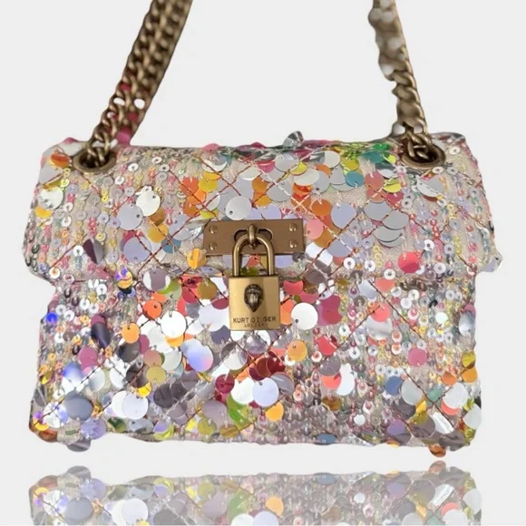 Kurt Geiger 🪢 Mini Brixton Sequin Shoulder Bag with Gold Chain - Picture 1 of 10